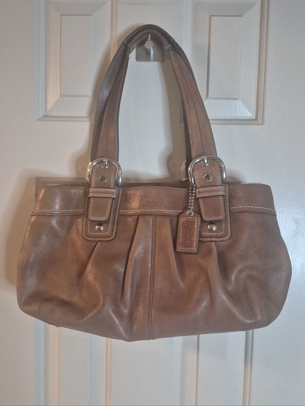 Coach Brown Soho Hamptons Pleated Leather Shoulder Bag (F13732) Silver Hardware